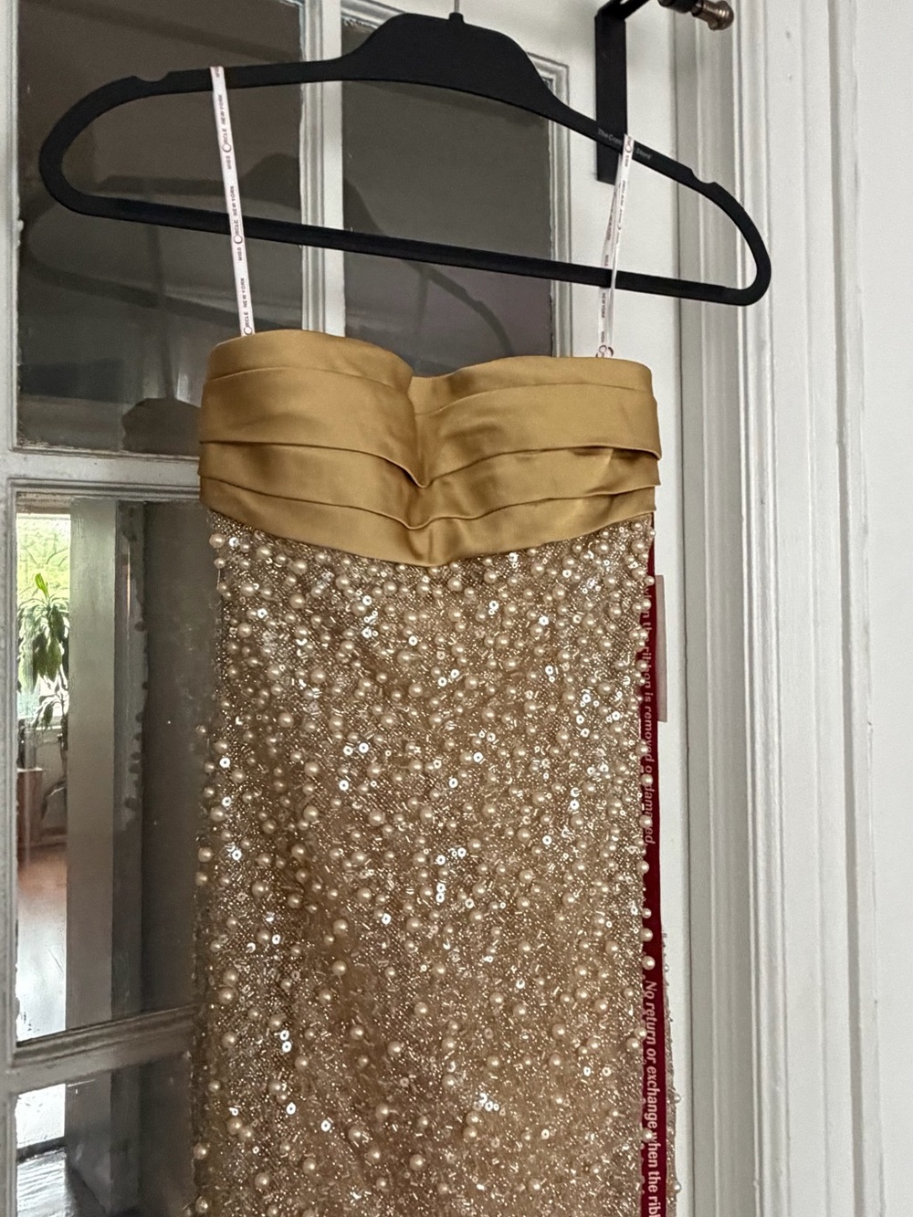 Miss Circle Gold & Pearl Strapless Evening Dress STILL WITH TAGS